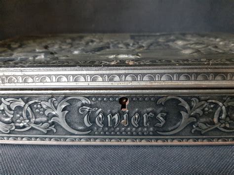 Vintage Teniers Tin Box Metal Silver Tone 193s 